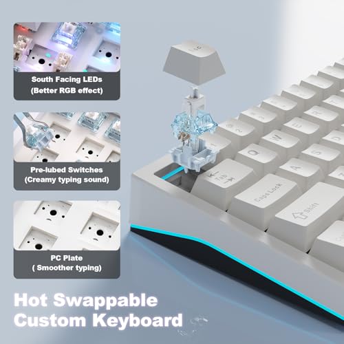 Image of YUNZII AL65 Wireless Mechanical Keyboard, Full Aluminum CNC,Support QMK /VIA Software Gasket Structure,60% Hot Swappable with RGB Backlit BT /2.4G /USB-C for Mac /Windows(White, Gateron Zero)