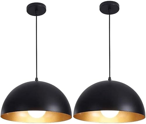 2 Pack Farmhouse Pendant Lights, Modern Black Gold Industrial Ceiling Hanging Lighting, American Style Simple Iron Shade Chandelier for Dining