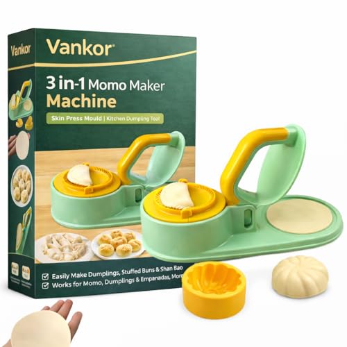 Image of Vankor 3 in 1 Momos Maker Machine, Skin Press Gujiya Mould Dumpling Maker, Momo Maker Mould Kitchen Dumpling Tool for Ghughra Kajjikayalu Karanji Puri and Samosa Maker