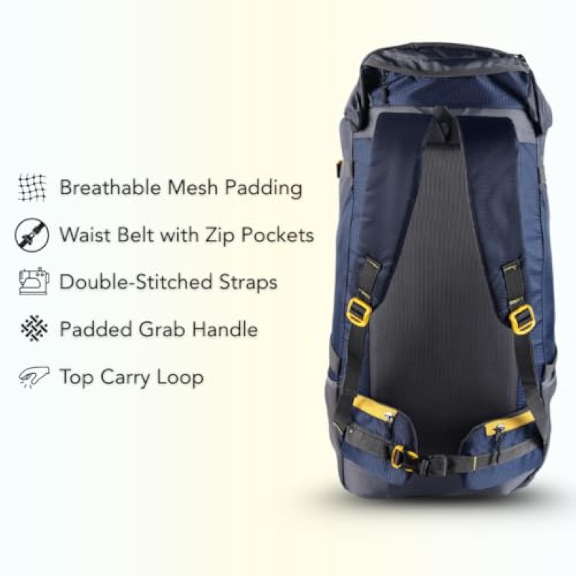65L Travel Bag with Rain Cover, Water Resistant