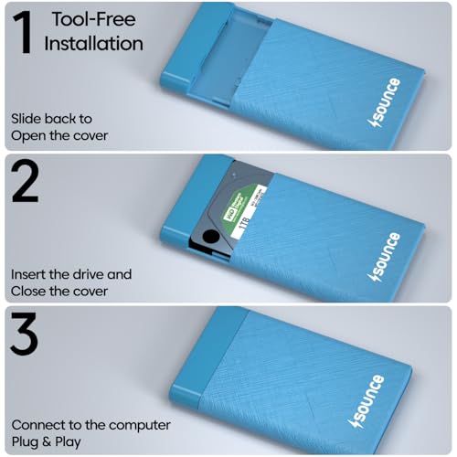 Image of Sounce 2.5 Inch SATA USB 3.0 HDD / SSD Portable External Hard Disk Enclosure 7 MM and 9.5 MM Tool Free , Supports UASP Max Upto 6TB (Blue)