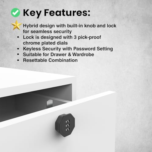 Image of Link Combination Drawer Lock 3 -Digit - Keyless Cabinet Lock for Furniture, Lockers & Storage | Durable Steel | Customizable Code, Secure & Convenient Furniture Fitting | 2 Years Warranty