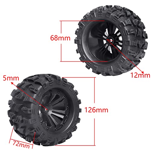 4Pcs 2.8 Pre-Glued Mounted 125Mm Outer Diameter Rc Truck Tires And Wheels 12Mm Hex Hubs For 1/10 Scale Traxxas Redcat Exceed Rc Cars Models #TOP1