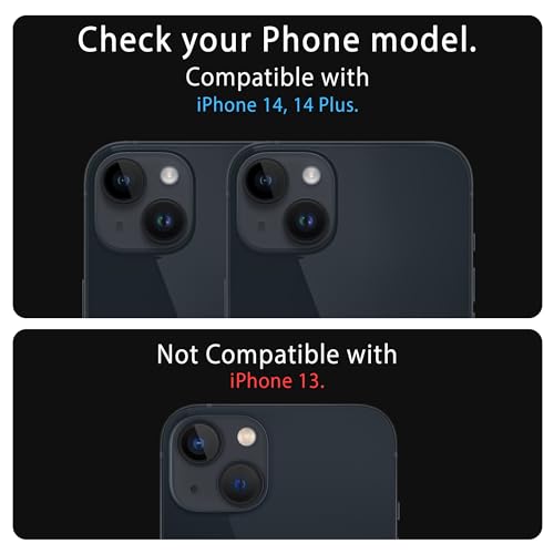 Image of ArmourPro Premium Camera Lens Protector Tempered Glass Compatible For iPhone 14 Plus and iPhone 14 Tough HD Individual Aluminum Alloy Rings 9H Camera Cover , Scratch-Resistant,Camera Lens Protection| Black