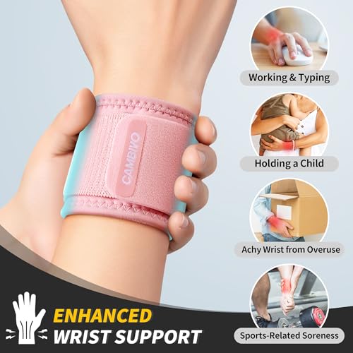 Image of CAMBIVO 2 Pack Wrist Brace for Carpal Tunnel with wraps, Pink | Wrist Support, Adjustable Wrist Wraps for Weightlifting, Tendonitis, Pain Relief, Sleeping, Night, Gym, Neoprene, Both Hands