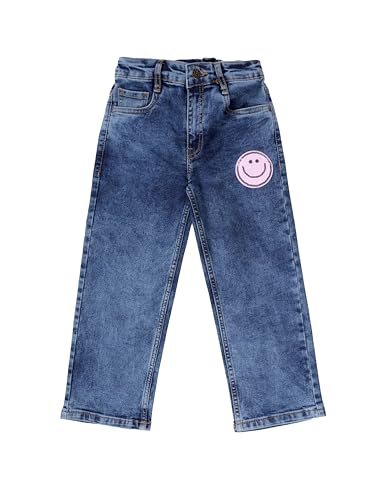 Image of KiddoPanti Girls Solid Waist Elasticated Straight Fit Jeans