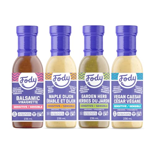 Fody Foods Salad Dressing Variety Pack, 8 Oz (Pack of 4), Garlic and Onion Free, Low FODMAP Certified, Gut & IBS Friendly, Vegan, Non-GMO, Gluten Free, Keto Friendly