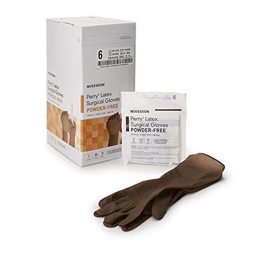 McKesson Perry Latex Surgical Gloves [50 Pairs] Sterile, Disposable, Powder-Free, Professional Medical and Healthcare, Micro-Thin, Size 6.0, Brown
