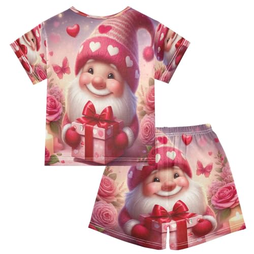 Gnome Valentines Pajama Set Short Sleeve Pajamas Shorts Sets Cotton Soft Loungewear Sleepwear 5Y2