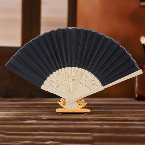 Kivivaka Style - Ventilador plegable de seda, hecho a mano, de una sola cara, con 23 varillas, ventilador portátil de verano para decoración de bodas, fiestas, 21,5 cm