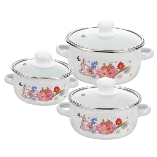 Gatuida 3 Piezas Olla de Cocina Esmaltada Doble Asas Retro Sopa y Guisos Olla con Aleatorio
