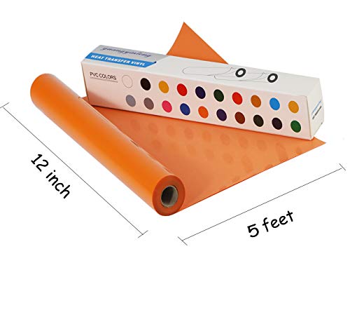 Image of guangyintong Heat Transfer Vinyl Orange HTV Rolls, 12 inch x 5ft Orange Iron on Vinyl for T Shirts, Glossy Surface HTV Vinyl for All Cutter Machine Easy to Cut & Weed for Heat Vinyl DIY Design