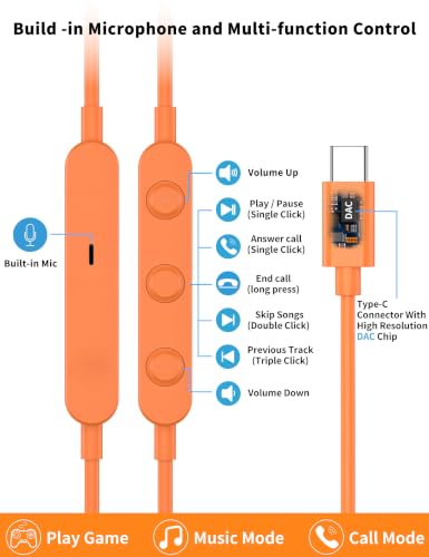 Image of USB C Headphone for Samsung S26 S25 FE S24 A16 A17 Z Wired Earbuds Magnetic