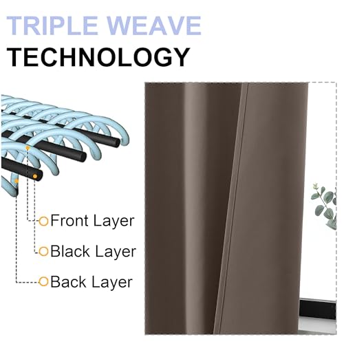 Simplebrand Ava Brown Short Blackout Curtains for Bedroom 54 Inches Long 2 Panels Set, Solid Thermal Insulated, Energy Saving Window Treatment Curtains Blackout Drapes, W40 x L54 Inch, Brown