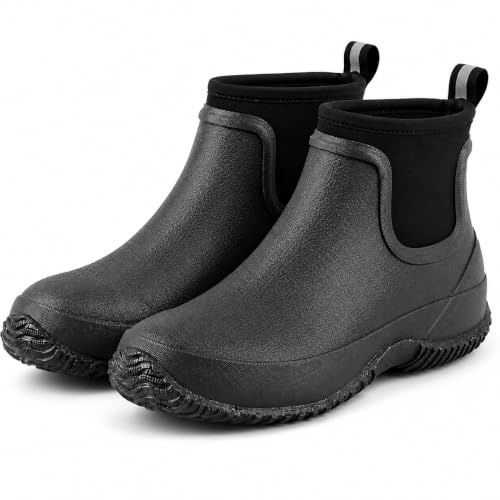 Jollywalk Unisex Waterproof Garden Boots, Black, Women 9/Men 8
