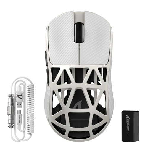 ATTACK SHARK R2PRO 45g Superlight Magnesiumlegierung Maus, PixArt PAW3950-Sensor, 42000 DPI, 8000Hz Kabellose Abfragerate, 2,4G/BT/Kabelgebundene Gaming-Mouse G502, mit Spiralkabel, PC/Mac, Retro