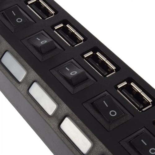 USB Splitter Multi Port USB 2.0 HUB, 7 Port with Independent ON/Off Switch and LED Indicators USB A Port Data HUB, Suitable for PC Computer... - Image 3