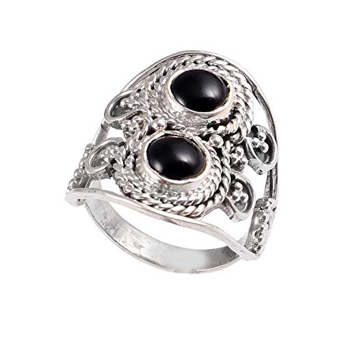 Bague de fiançailles en argent 925 onyx noir cabochon cadeau de créateur