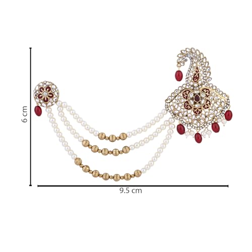 Image of I Jewels Gold Plated Traditional Stone Pearl Drop Safa Kalangi Brooch for Groom /Men /Dulha Pagadi (SM70M)