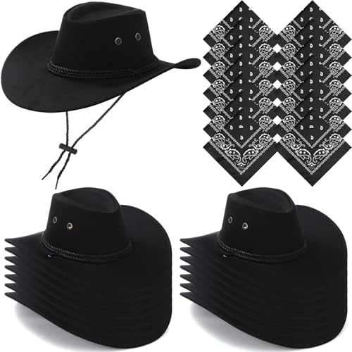 Image of Coume 15 Set Western Cowboy Hat Costume Accessories Paisley Bandanna Cowgirl Hats Bulk for Adult Women Men Dress Party