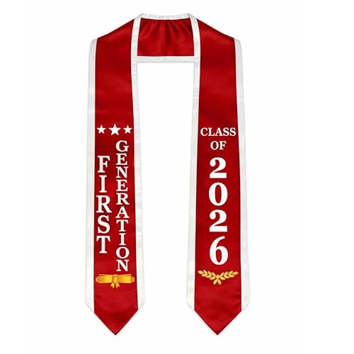 First Generation Graduation Stole Class of 2026 Satin Graduation Sash Red & White Graduation Ceremony Stole for College Graduates