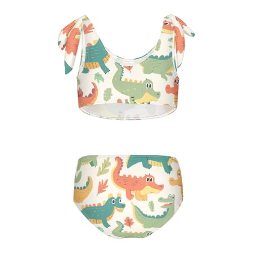 KLL Cute Cartoon Alligator Crocodile Palm Girls' Two Piece Bikini Set Beach Bathing Suit Swimwear Adjustable Shoulder Strap2
