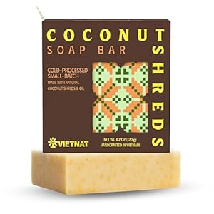 Cold-Process Natural 2-in-1 Luxurious Natural Soap Bar (4.2 oz) with Coconut Shreds | Light Exfoliation & Creamy Lather Body Bar | Cold-Processed, Handmade in Vietnam (Pack of 1)