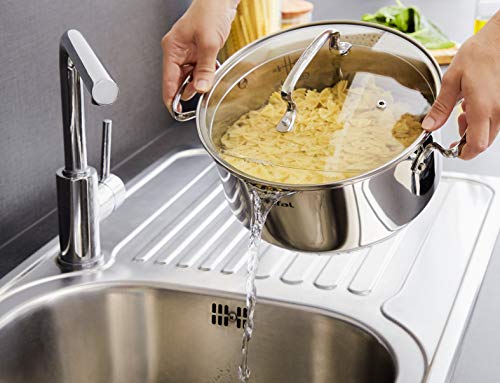 Tefal Duetto Lot de 7 pièces : 3 casseroles 16/20/24 cm, 1 casserole 16 cm, 3 couvercles en acier inoxydable, 3 couvercles en verre, marques de mesure, toutes sortes de cuisines, passe au four et au – Image 6