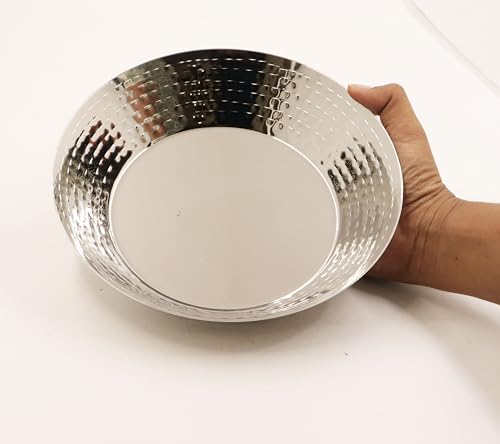 Image of Spillbox Stainless Steel Hammered Parat |Quarter | Snack |Nasta | Dessert Set| Side Dish Plate |Mirror Finish| BPA Free- Hammered Parat Plate (Large)