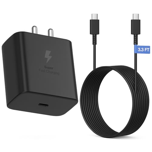 Image of Samsung Original 45W Super Fast Charger Compatible with Samsung S25 /S24 /S23 /S22 /S21 /S20 (Ultra /Plus /Fe), Note 20 /20+ /10 / Z Fold /Flip /S /A /F /M Series | Type C PD 3.0 Charger Combo,Black