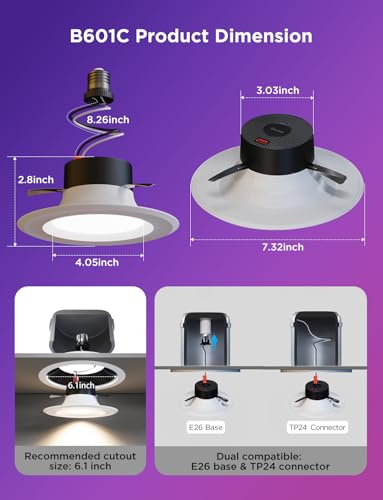 Govee Smart Retrofit Recessed Lighting 6 Inch, Wi-Fi Bluetooth Direct Connect RGBWW Retrofit Can Lights, 65 Scene Modes, Works with Alexa & Google Assistant, 1000 Lumens, 4 Pack - Image 3