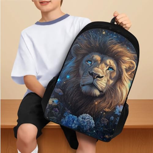 Aesthetic Lion Backpack for Kids Girls Backpack with Lunch Box Water Bottle Holder and Soft Pencil Pouch 4Pcs Set 17" Bookbag with Compartments for School Large Capacity Elementary School Bag2