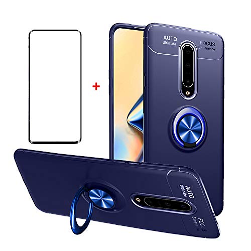 Asuwish Compatible with OnePlus 7 Pro Case and Tempered Glass Screen Protector Cover Cell Ring Holder Kickstand Phone Cases for OnePlus7Pro 5G One Plus 1+7 1Plus OnePlus7 1+ 7Pro One+ 1 + Seven Blue