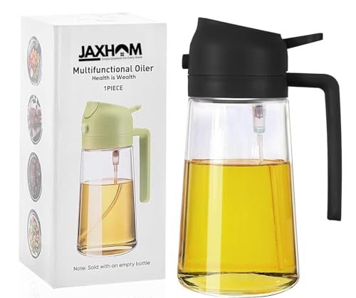 Image of JAXHOM Glass Oil Sprayer and Dispenser Bottle, 500ml Capacity, 2-in-1 Design (Black)