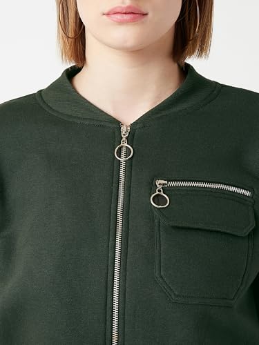Image of Miss Chase Women's Off White V-Neck Full Sleeves Bomber Cropped Jacket