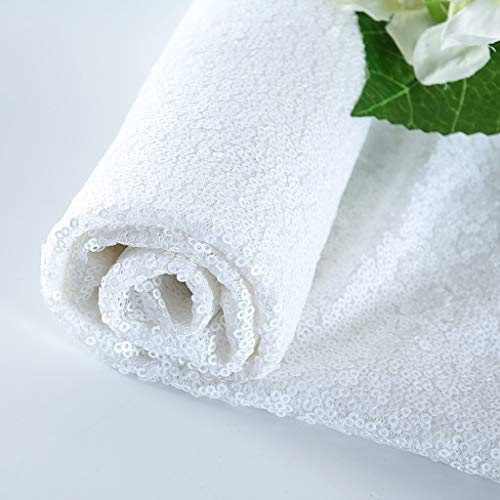 ShinyBeauty Tela de lentejuelas Blanco Material de lentejuelas 92 CM Tela brillante para coser Apósito de tela Tela de bricolaje (92 cm, Blanco) Cover
