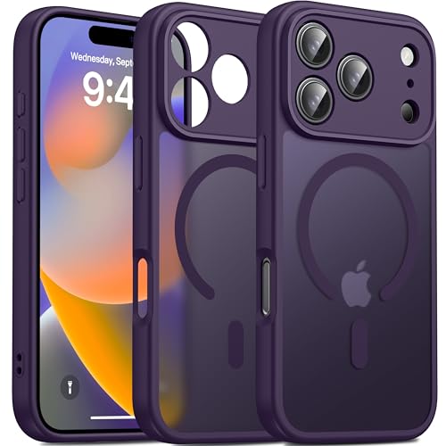 Image of Oterkin Magnetic for iPhone 17 Pro Max Case Matte, Full Camera Protection Compatible with MagSafe Frosted Translucent Shockproof Anti-Scratch Slim Fit Case Military Grade Protection (Dark Purple)