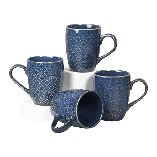 Image of CRAF10 Glaze Studio Ceramic Coffee /Tea Mugs - Set of 4, 330 ML Each, Reactive Glaze, Elegant & Durable, Microwave & Dishwasher Safe, Indigo Color