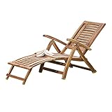 Thompson & Morgan Acacia Hardwood Folding Steamer Deckchair Pre-Treated Garden Furniture with Adjustable Backrest & Integrated Footstool (1)