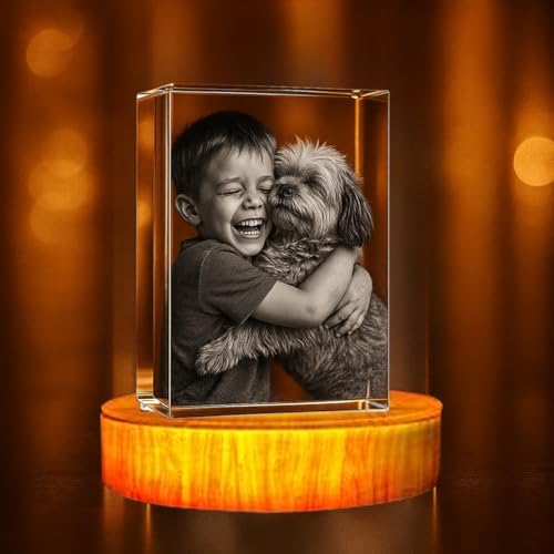 Image of Rangoli Personalized 3D Crystal Photo Cube (40mm x 40mm x 40mm) Custom Engraved Glass Picture Keepsake, LED Light Base Option - Unique Gift for Birthday, Wedding, Anniversary, Couples, Memorial.