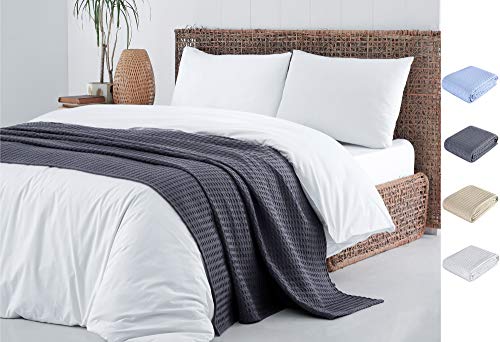 Cotton Blanket Full/Queen Size Charcoal |%100 Turkish Premium Soft Breathable Cotton | Thermal