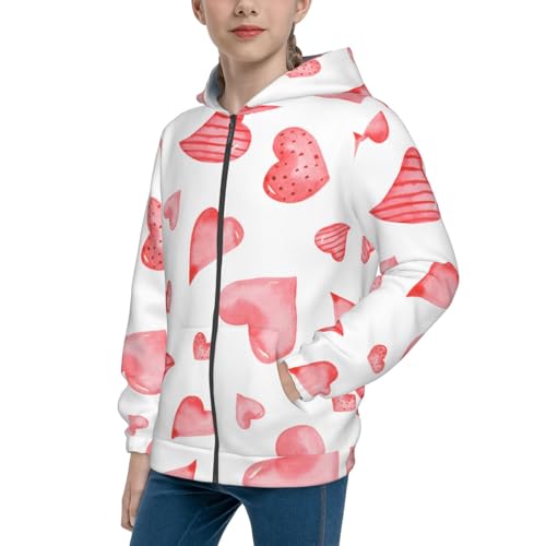 Pink Hearts Kid Hoodies Boys Zip Up Sweatshirts Girls Pullover