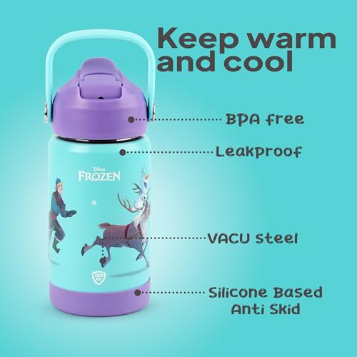 Image of CELLO Kidzbee Gen Alpha Stainless Steel Kids Flask Water Bottle 370 ml | 3D Frozen Touch & Feel Design, Leakproof Lightweight Easy to Carry Hot and Cold Kids Flask Water Bottle for School & Travel