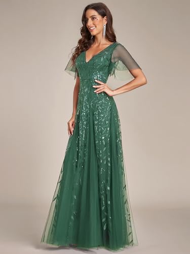 Image of Ever-Pretty Women's Sequin Formal Dresses Evening Gown Sparkly V-Neck Short Sleeve Floor Length Mother of The Bride Dress 736