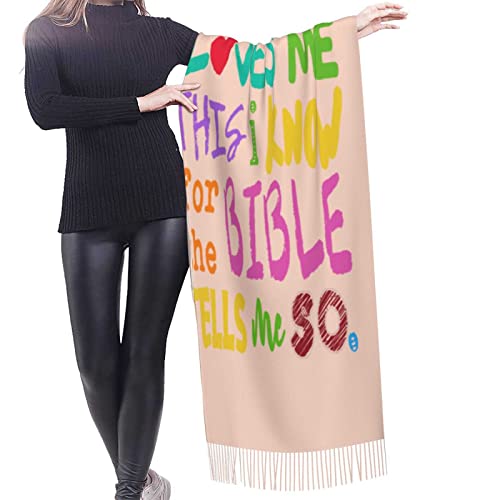 new Mom and Dad Gifts,Pink Religious Christian Jesus Loves Me Bible Verse Tassels Pashmina Silk Scarf Shawl2