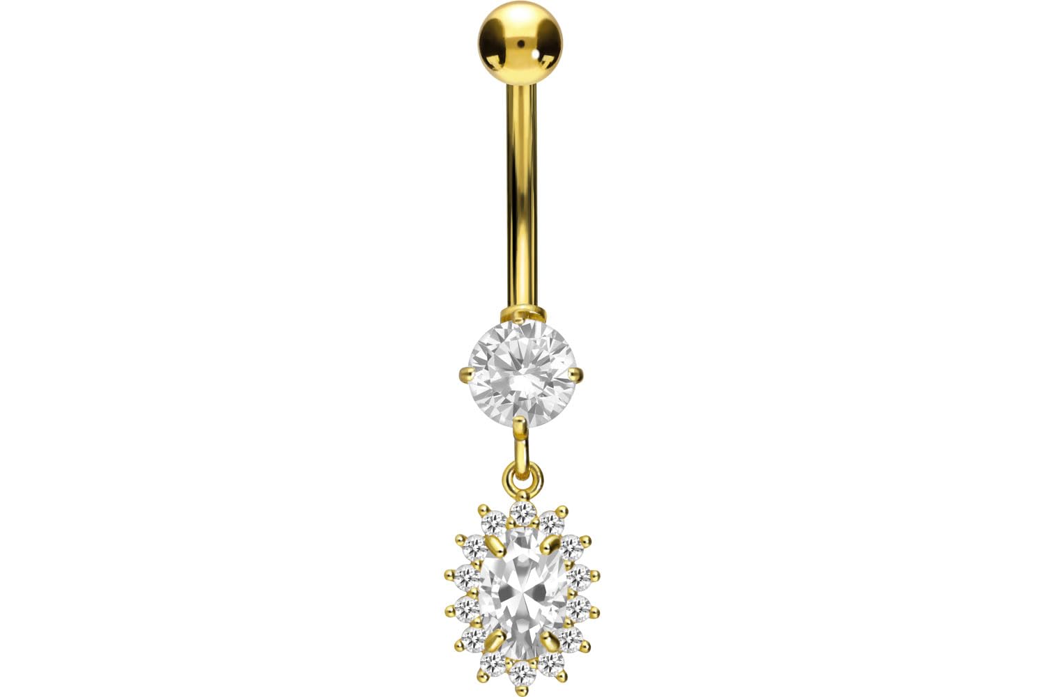 PIERCINGLINE 18 Karat Gold Bauchnabelpiercing mit Kristallblume Bananabell Piercing Gelbgold