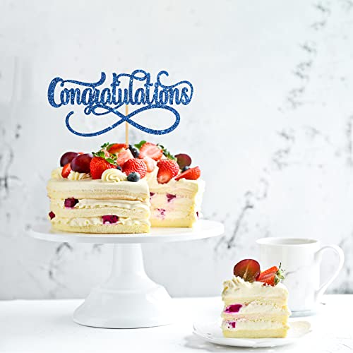 Innoru Congratulations Cake Topper Navy Blue Glitter - Congrats Grad Party Decorations, Wedding, Birthday, Retirement Party Supplies, Graduation Party Photo Props #TOP3