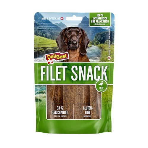 DeliBest Filet Snack aus Entenfleisch I Hundesnacks getreidefrei I Hundeleckerli als sortenreine Protein- und Energiequelle I Hundesnack mit hohem Fleischanteil I 90 g