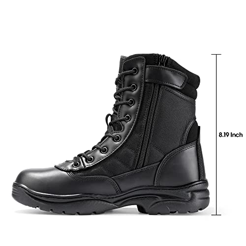 Nortiv 8 Mens Military Tactical Work Boots Side Zipper Leather Outdoor 8 Inches Motorcycle Combat Boots Size 10.5 Wide Us Trooper-W thumb #1