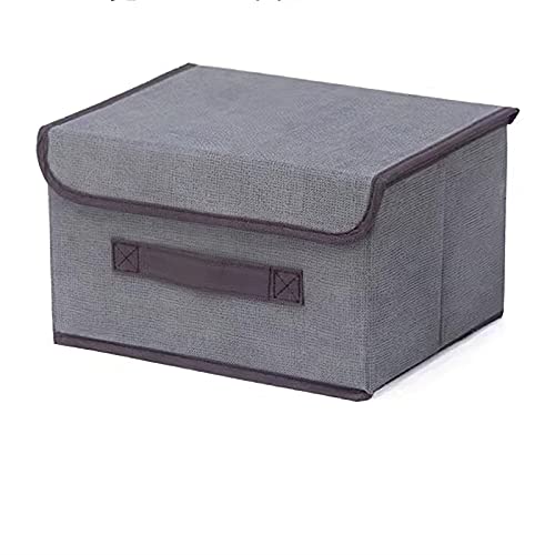 Storage box with lid, folding storage box, linen storage box with handle, used to store toys, shelves, books, clothes, paper, etc, family bedroom office storage box, gray